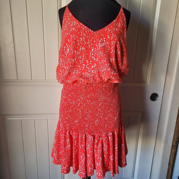 She + Sky Womens Red Sleeveless Smocked Ruffle Hem Dress Medium - Picture 1 of 8